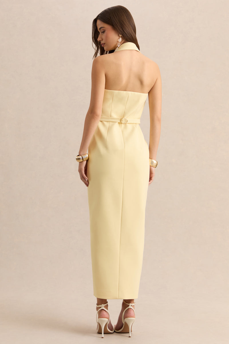 tailored maxi dress Hana Lemon Plunge-Neck Tailored Maxi Dress – Club L London