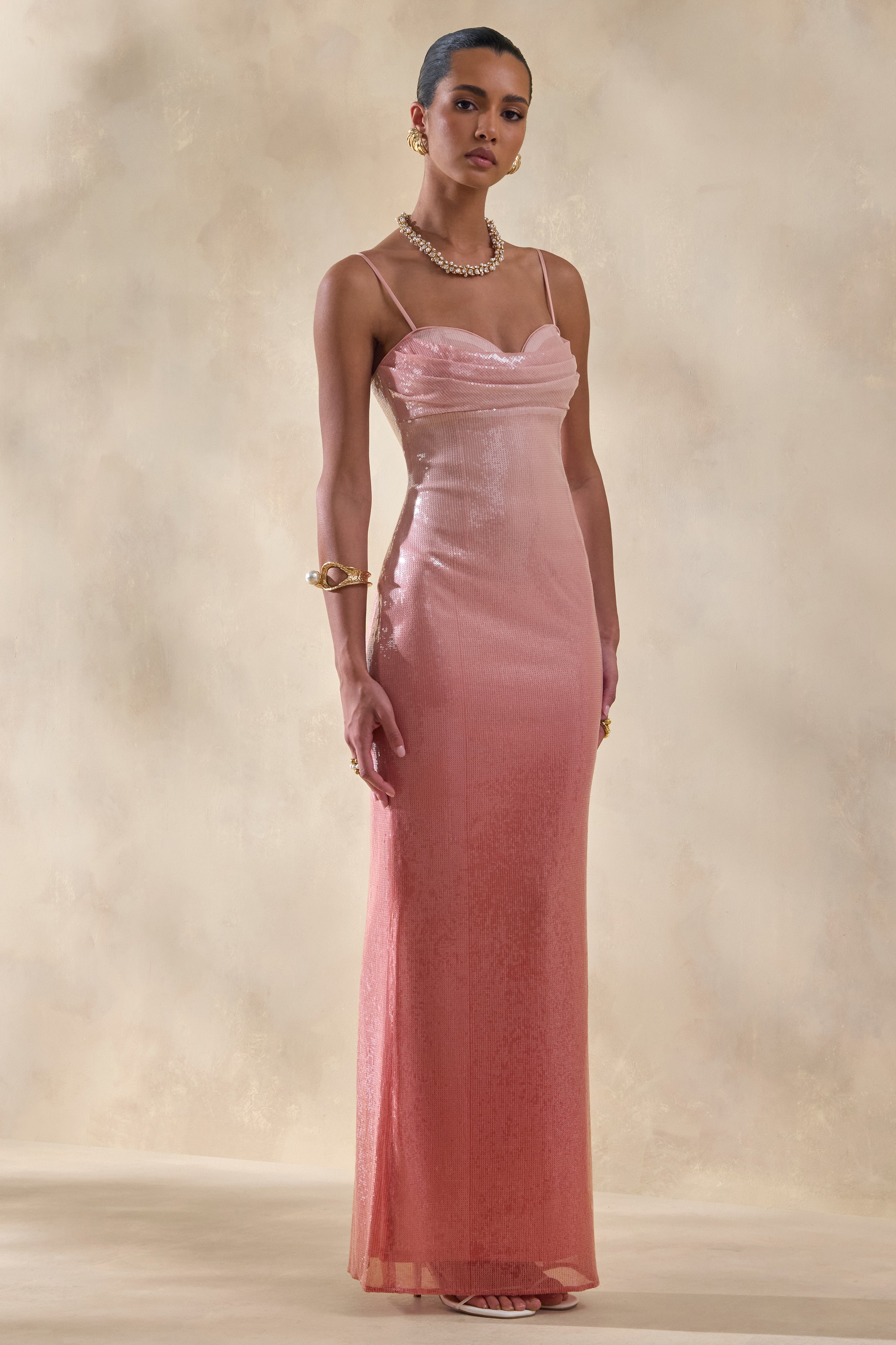 coral colored formal dresses Feloria | Ombre Sequin Cowl-Neck Maxi Dress – Club L London The corset Wrap it Up — publication-list:25Q1_JAN_PRE-SPRING size:IV