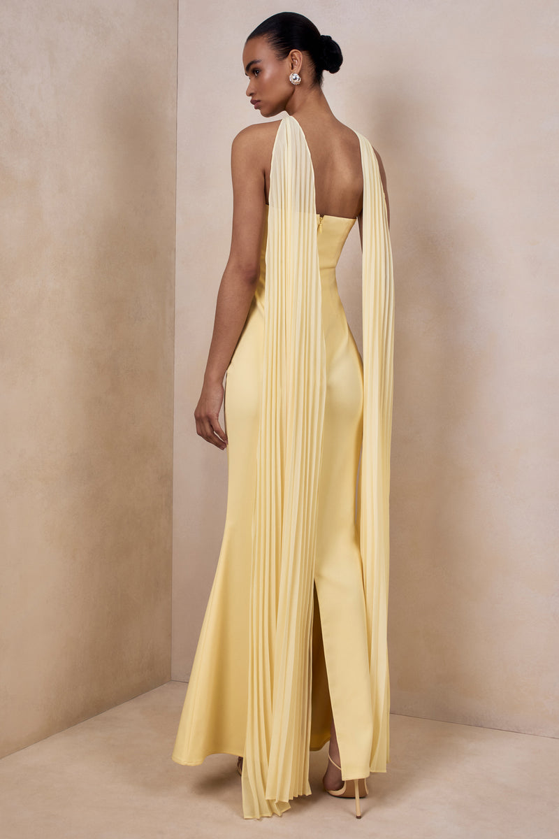 Avery Lemon Bandeau Maxi Dress With Embellished Scarf – Club L London