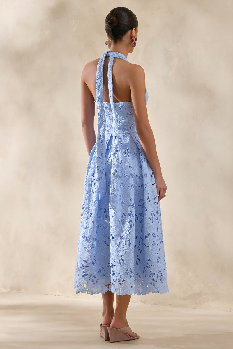 Maribel Powder Blue Lace Plunge-Neck Midi Dress  Club L London - SA
