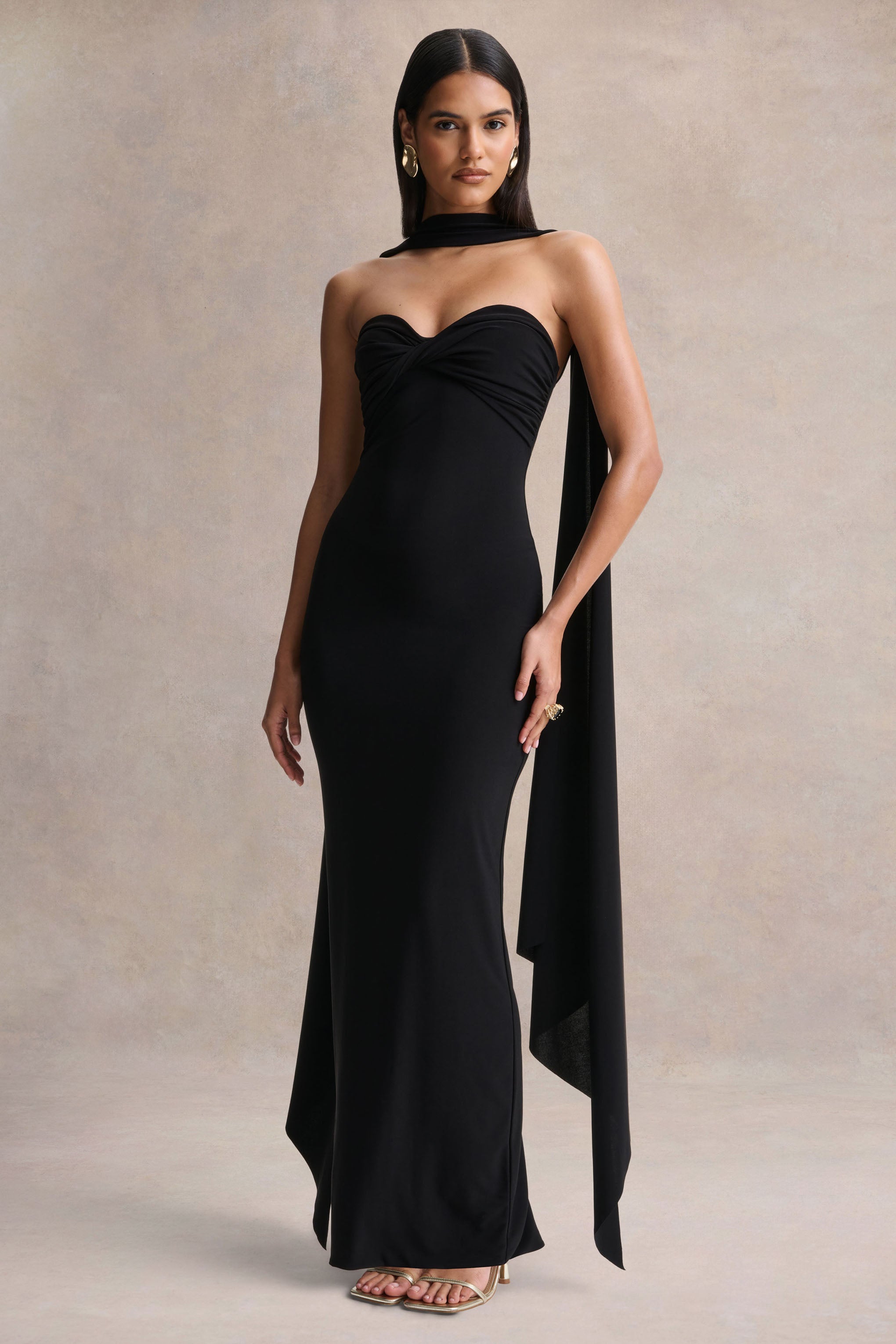 long scarf dress Sheila | Black Bandeau Maxi With Detail – Club L London EVENTDRESSING Chic Plus Size Ombre Color:Florence Floral