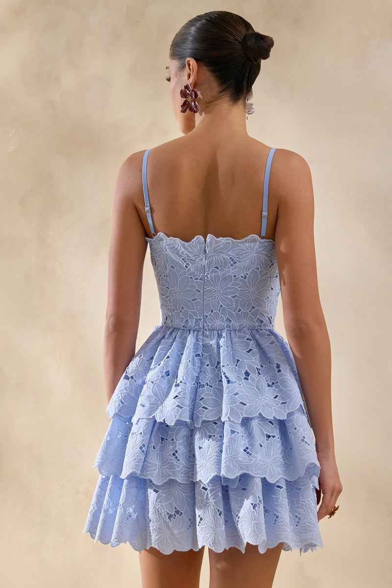 Winona Powder Blue Lace Square-Neck Mini Dress With Ruffled Detailin – Club  L London