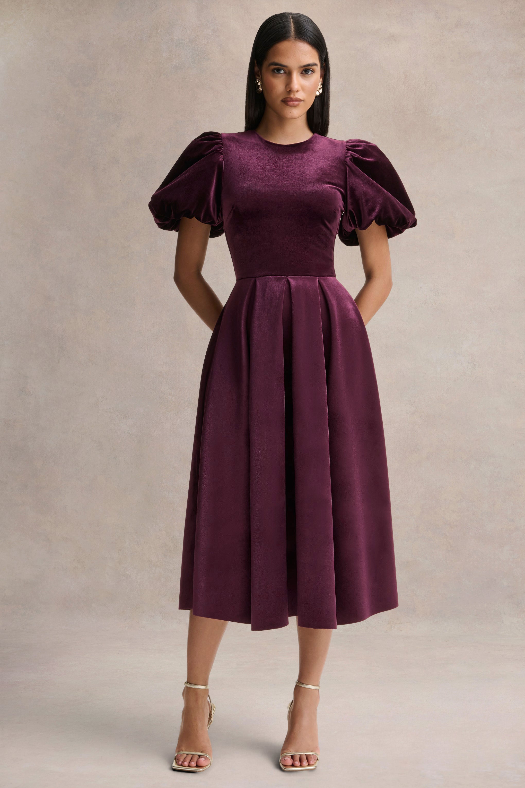 puff sleeve burgundy dress Seraphic | Velvet Puff-Sleeve Midi – Club L London best500 GLS Burgundy Long Bridesmaid Shoe Size:24 EU (8 Toddler US)