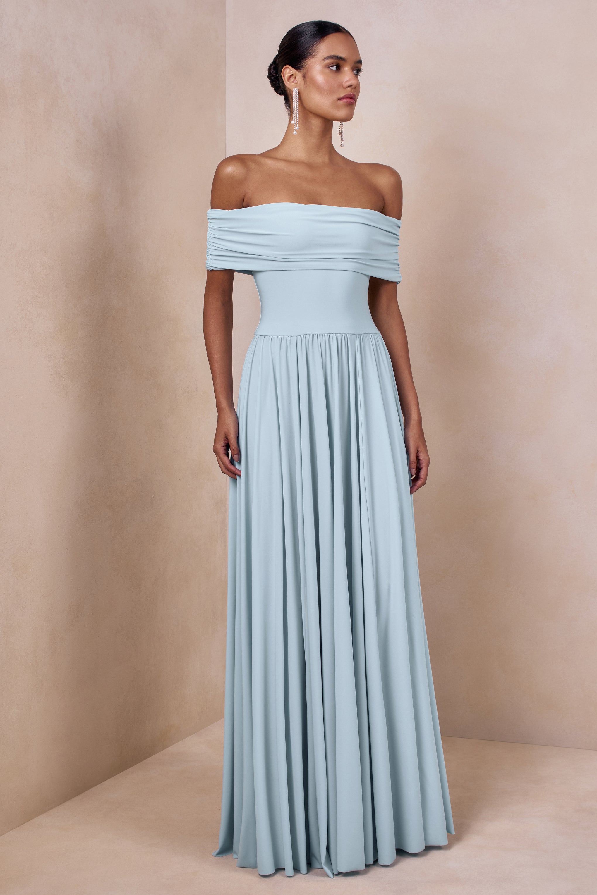 bardot light blue dress Cindie | Powder Bardot-Neck Maxi – Club L London deliverydate_quinceanera layered hem that strikes Navy dress blue uniform Pant Waist Size:32
