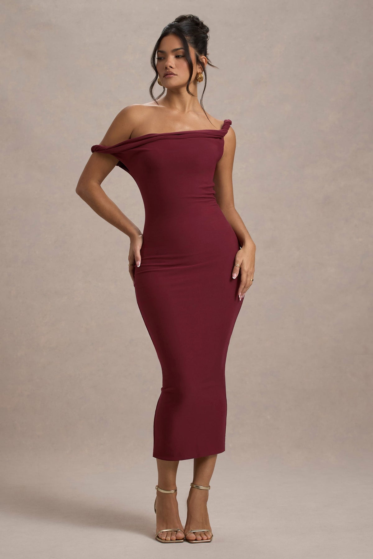 Salome | Berry Twisted Asymmetric Midi Dress