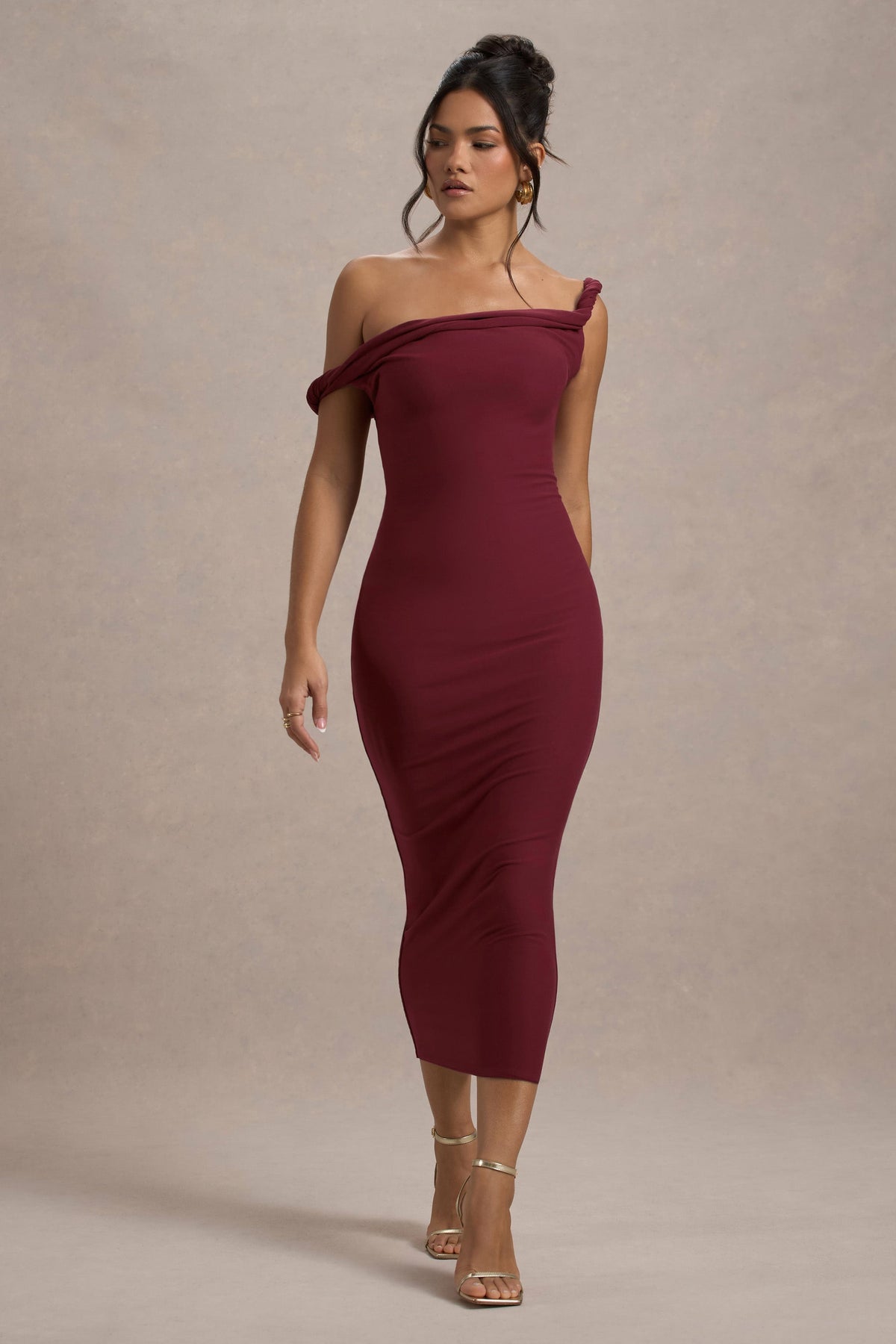 Salome | Berry Twisted Asymmetric Midi Dress