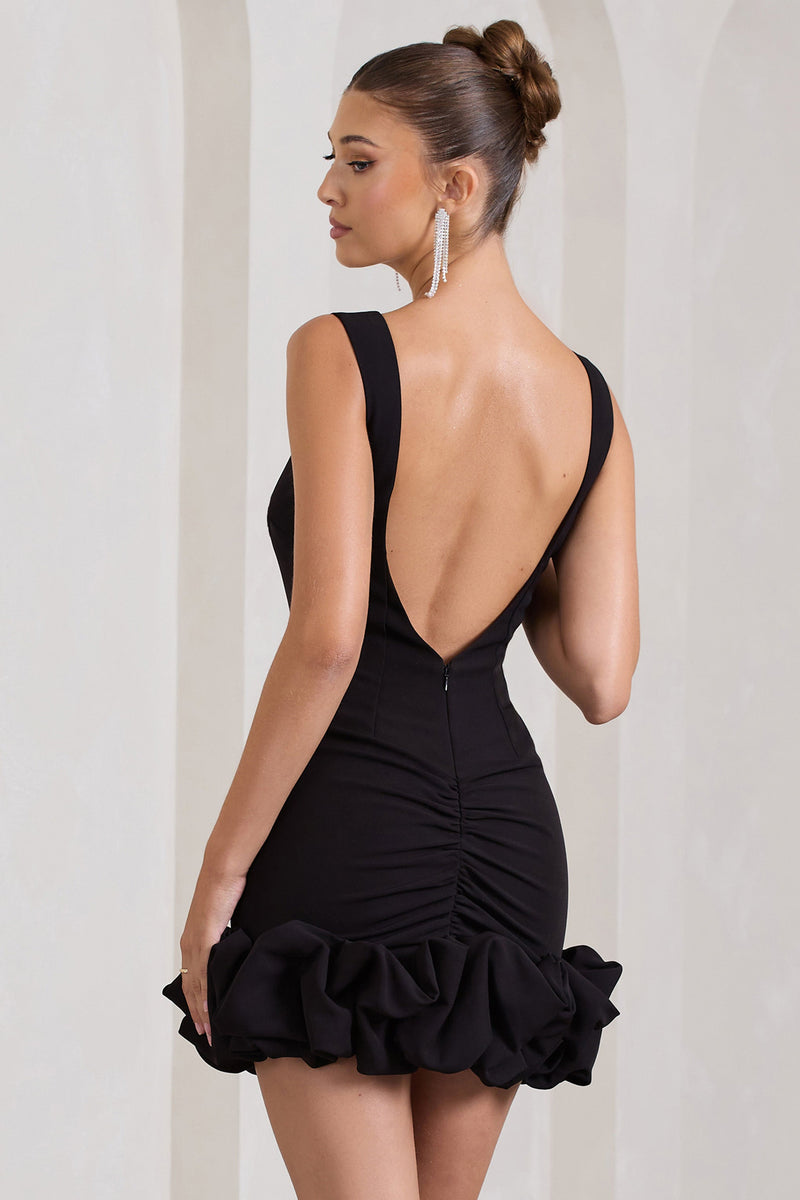 Lucy Black Strappy Mini Dress With Ruffle Trim – Club L London