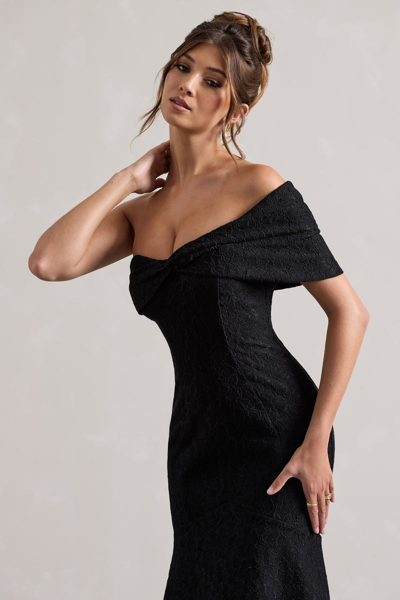 Masquerade Black Lace Twisted Bardot Maxi Dress – Club L London