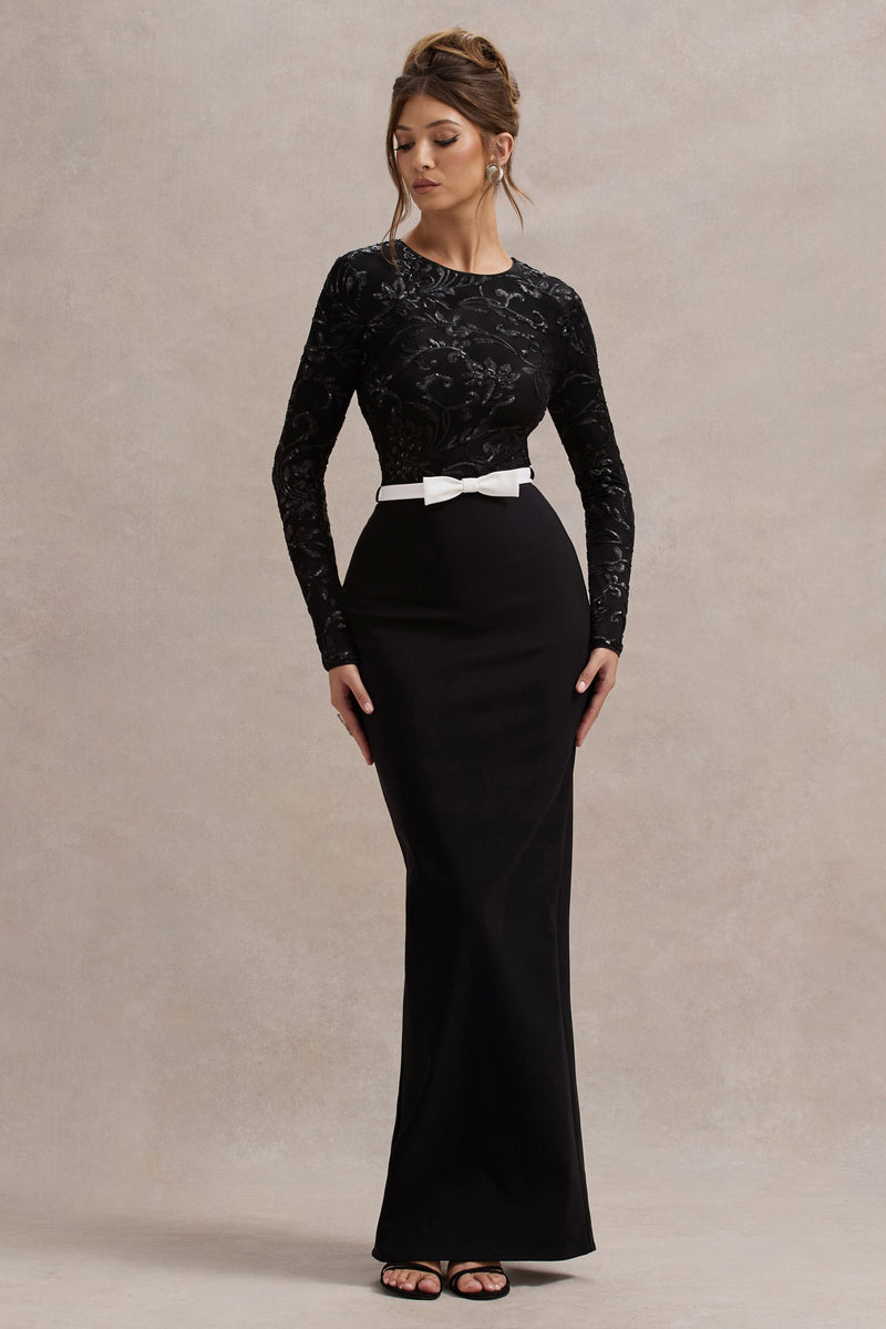 Zenith Black Lace Long-Sleeve Maxi Dress – Club L London