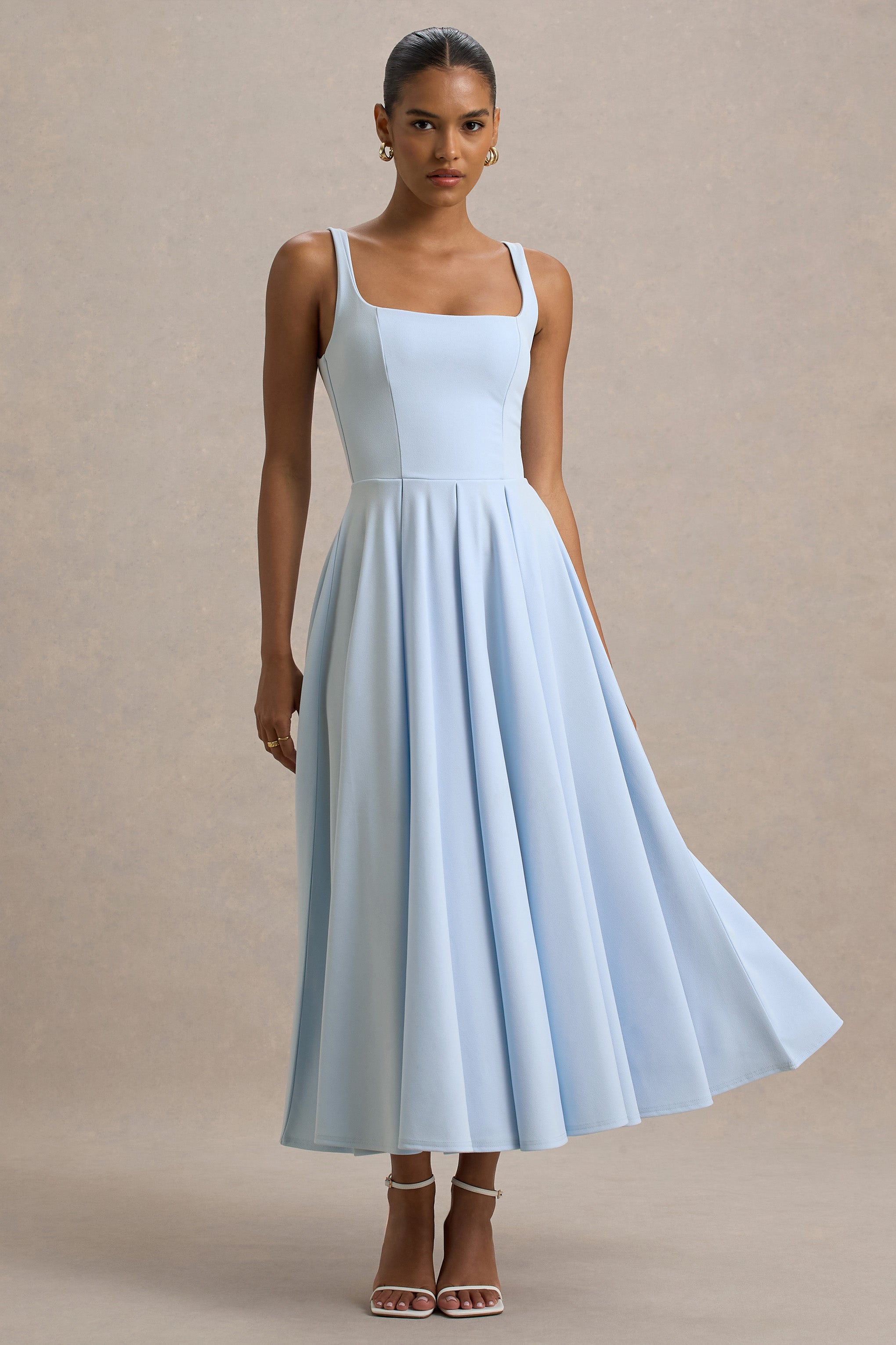 sky blue midi dress for women Parina | Powder Strappy Volume-Hem – Club L London Zigzag Asymmetric Fringe Dress Couleur: Bleu Size:11 US