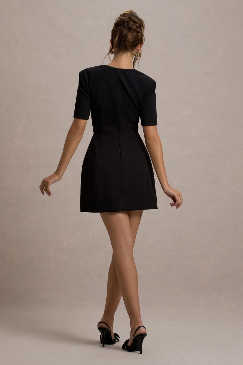 Johanna Black Sweetheart Short-Sleeve Mini Dress  Club L London - SA