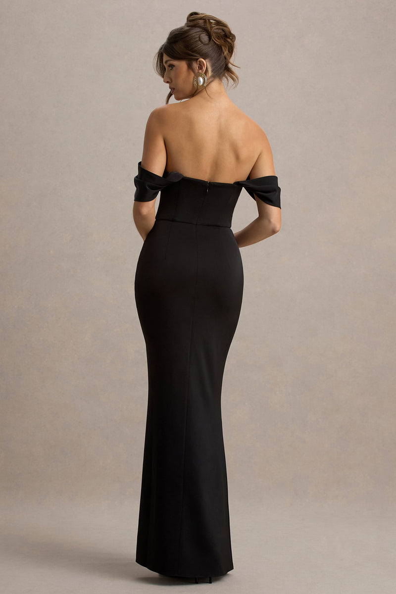 knee length dresses for ladies Lyndon Long Sleeve Slinky Maxi Dress / Black | Meshki main image 1