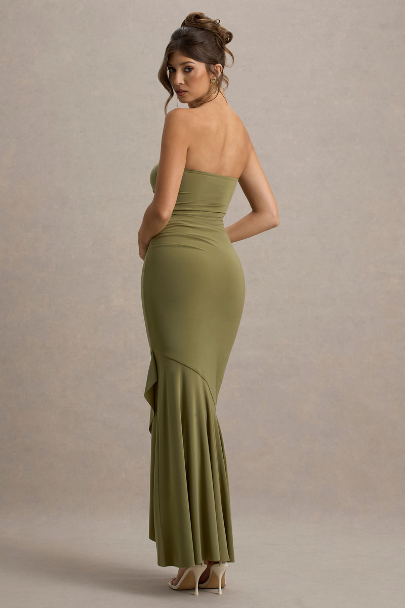 Capria Olive Green Bandeau Wrap Maxi Dress  Club L London - SA