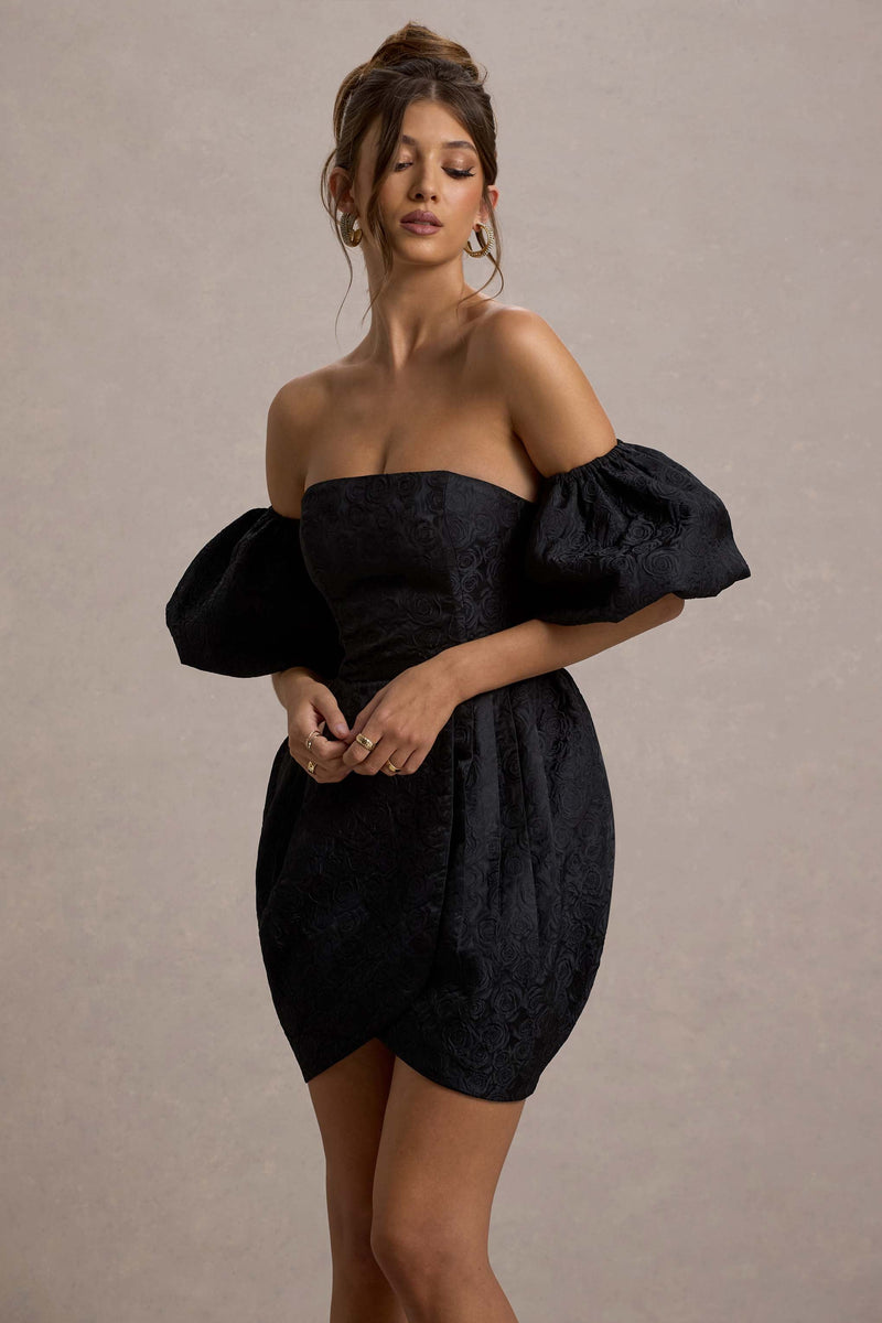 Ramone Black Bardot Mini Dress With Tulip Hem – Club L London