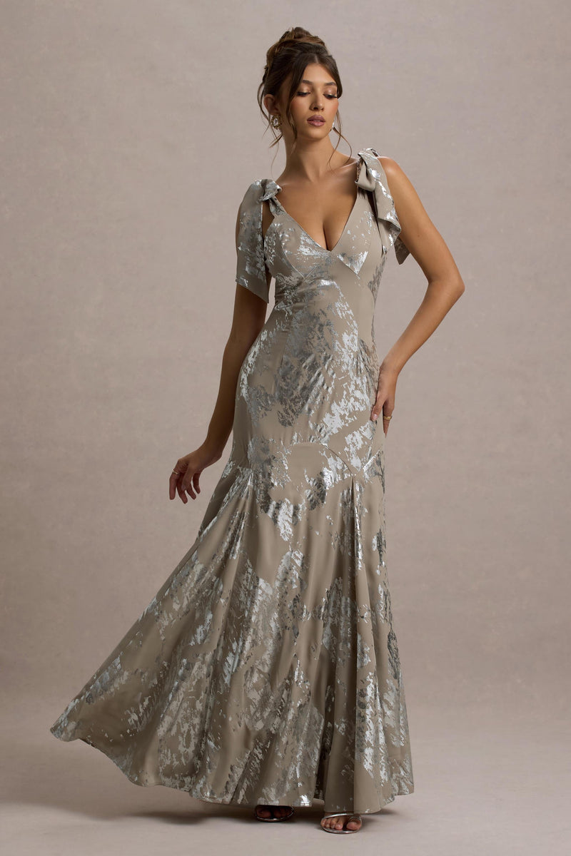 white christmas dresses Kaelin Navy Sequin Plunge-Neck Maxi Dress – Club L London main image 0