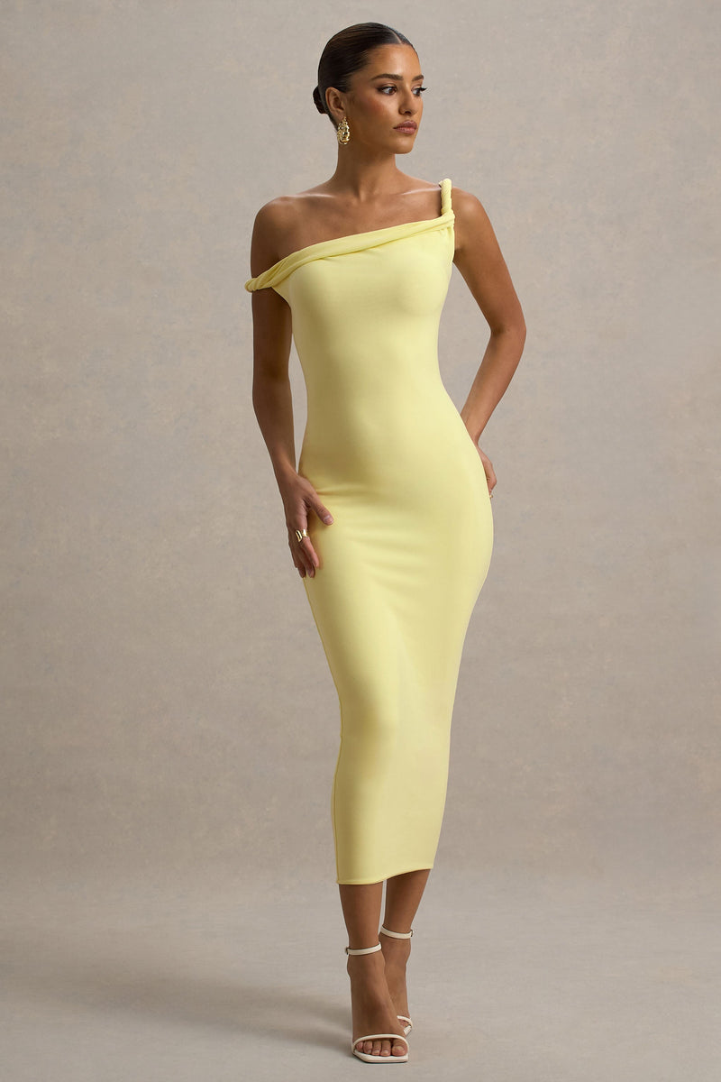 Club L London - Salome Lemon Twisted Asymmetric Midi Dress