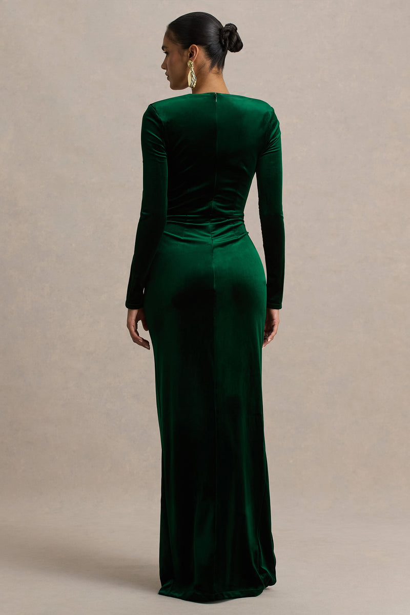 fay bottle green velvet corset style knot maxi dress Fay Bottle Green Velvet Corset Style Knot Maxi Dress – Club L London