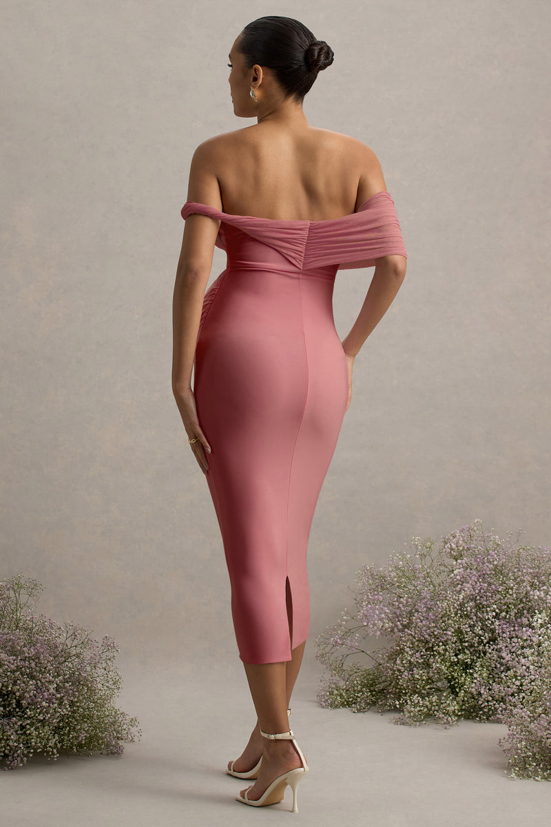 Jen Pink Bardot Twisted Maternity Midi Dress – Club L London