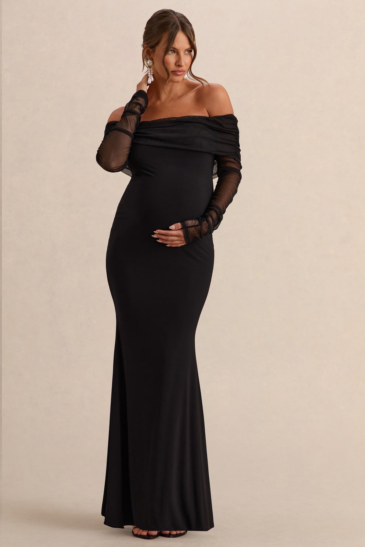 Pretty Perfect Black Maternity Bardot-Neck Maxi Dress Club L London - SA Pretty Perfect Black Maternity Bardot-Neck Maxi Dress Club L London - SA