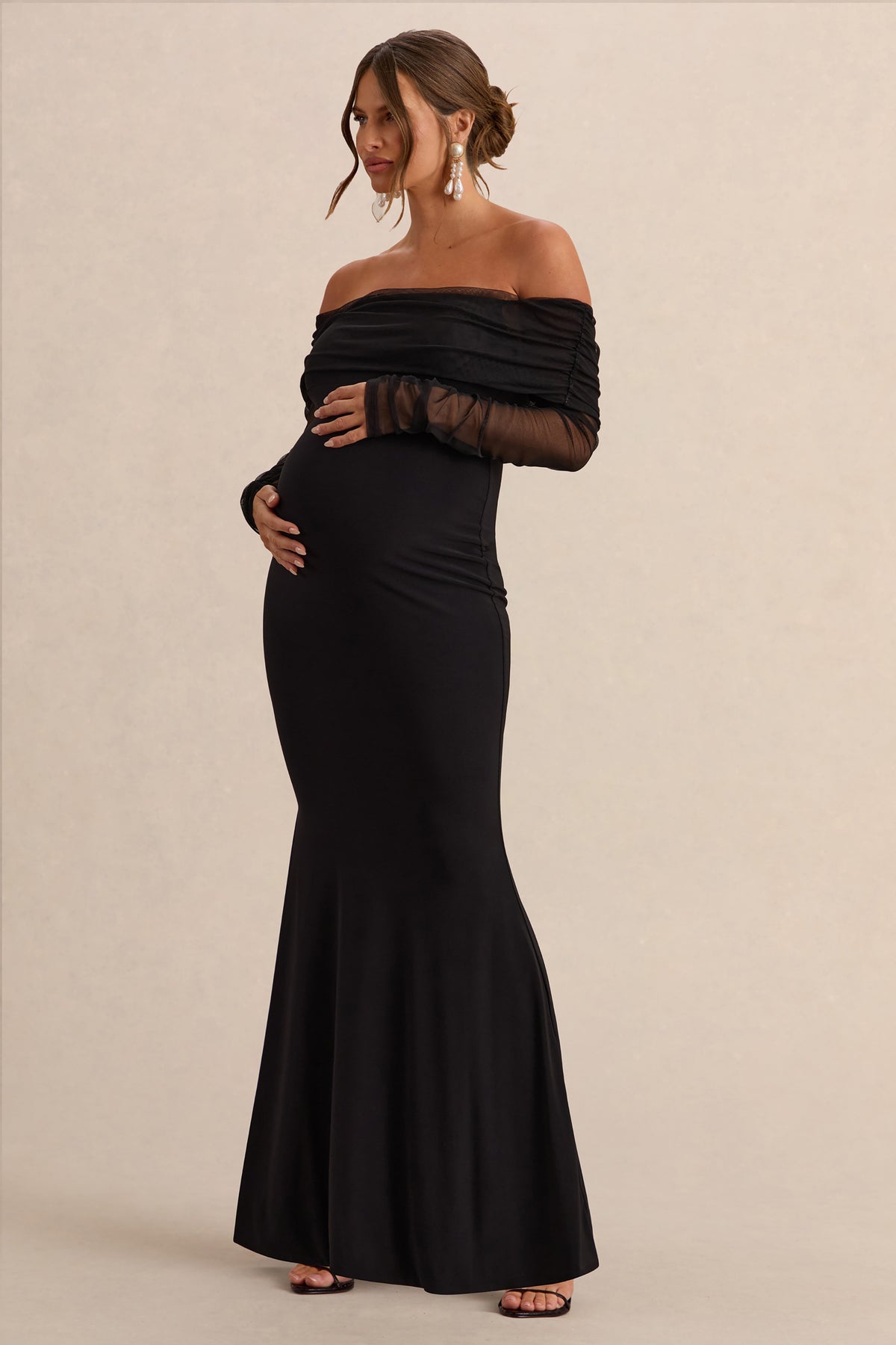 Pretty Perfect Black Maternity Bardot-Neck Maxi Dress – Club L London