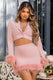 Tempting | Pink Cropped Blazer With Feather Trim On Sleeve Cuff