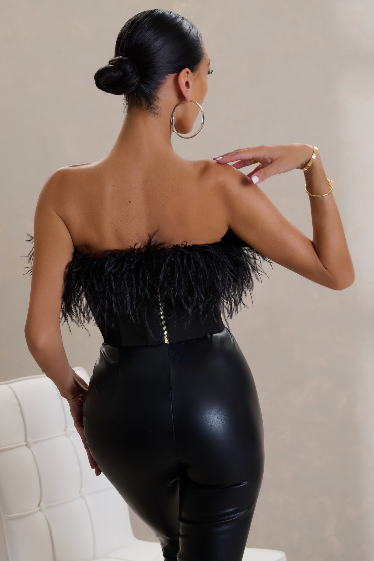 All About You | Black Feather Bandeau Corset Top