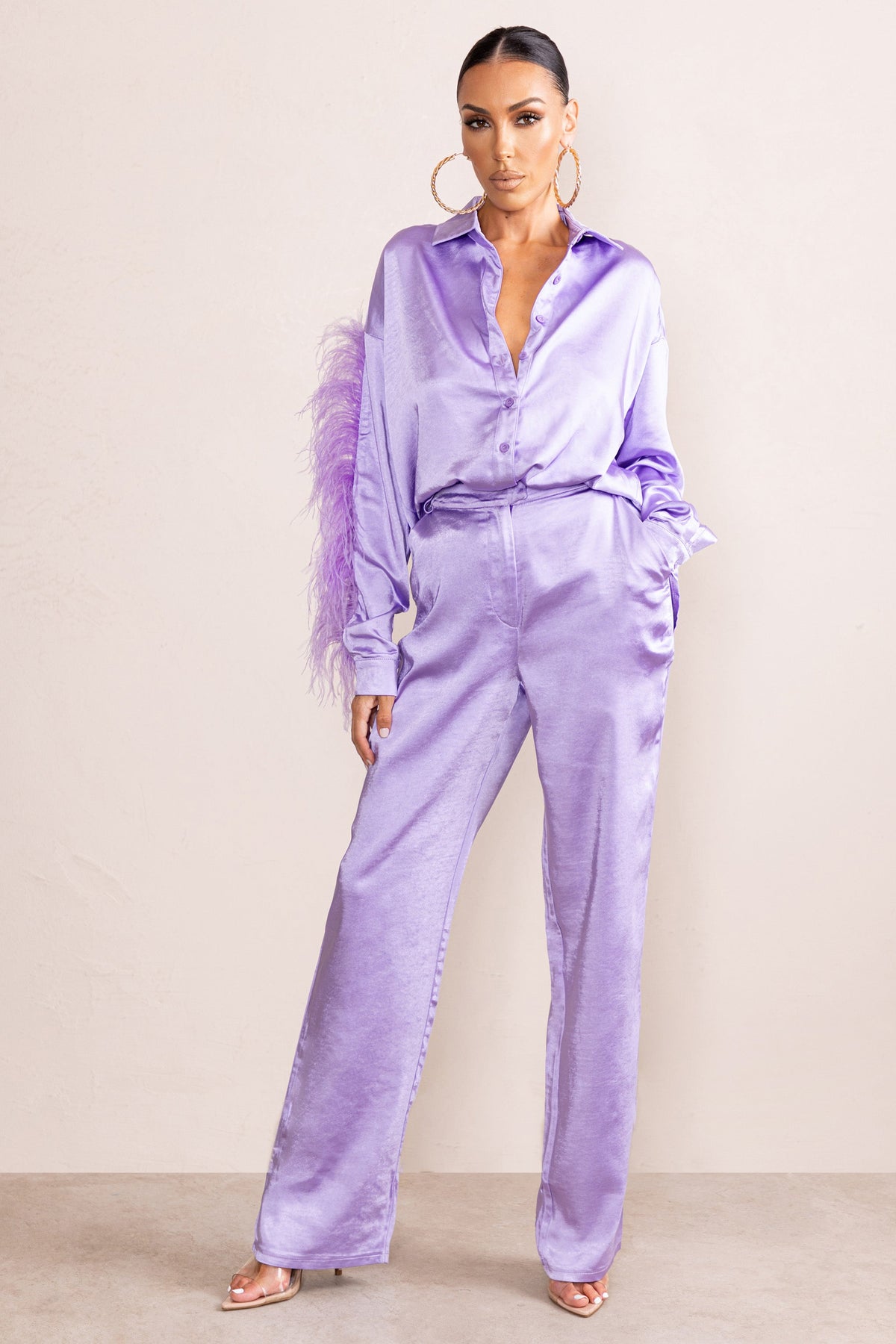 Evening Memories | Lilac Satin Wide Leg Trousers