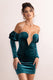 Ivy | Green Velvet Cut Out Mini Dress With Ruffle Sleeves