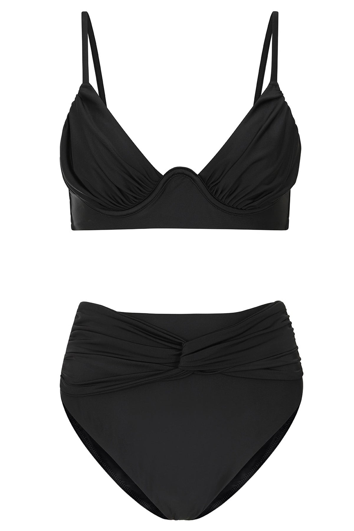 Opal | Black Ruched Bikini Top