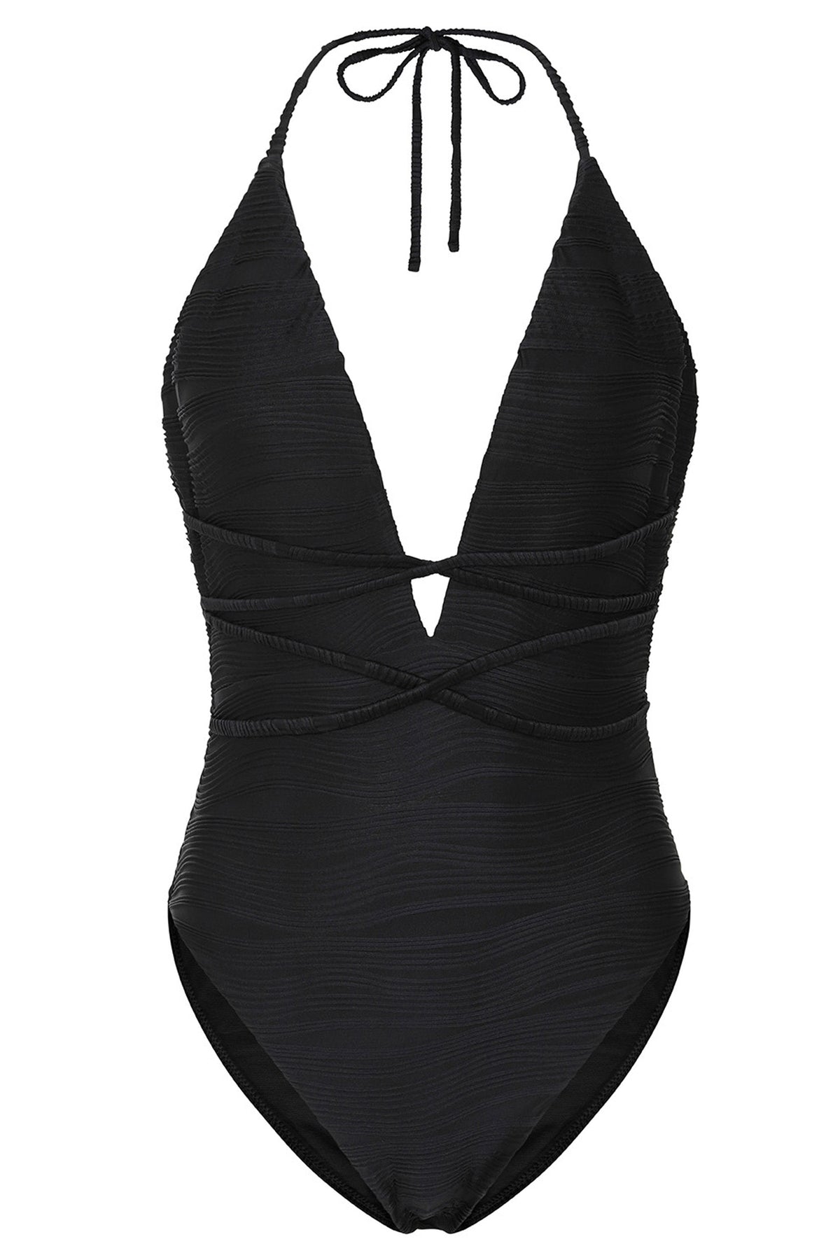 Shipwrecked | Black Textured Plunging Swimsuit