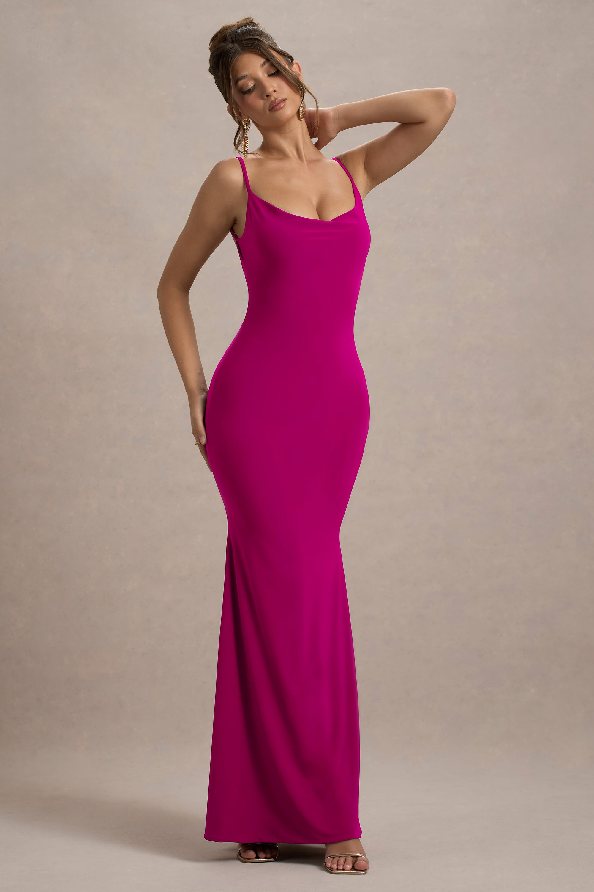 HR_CL128401083 - Francoise | Dark Pink Cowl Neck Backless Maxi Dress With Lace Insert4.jpg