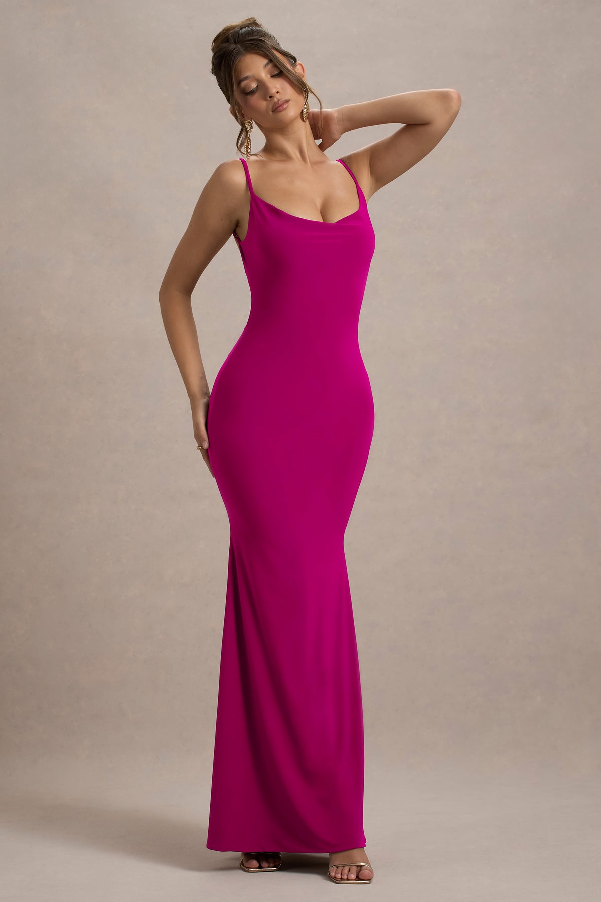 HR_CL128401083 - Francoise | Dark Pink Cowl Neck Backless Maxi Dress With Lace Insert4.jpg