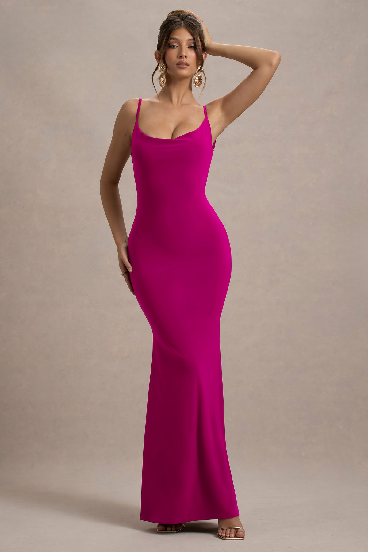 HR_CL128401083 - Francoise | Dark Pink Cowl Neck Backless Maxi Dress With Lace Insert5.jpg