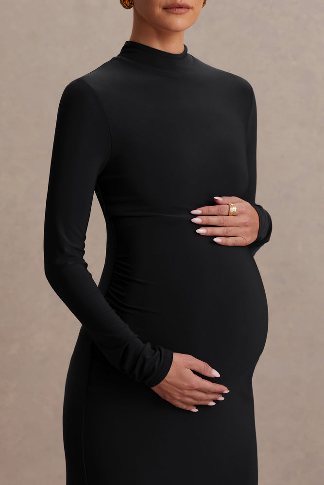 Alejandra Black Maternity Long Sleeve High Neck Maxi Dress Club L London - SA Alejandra Black Maternity Long Sleeve High Neck Maxi Dress Club L London - SA