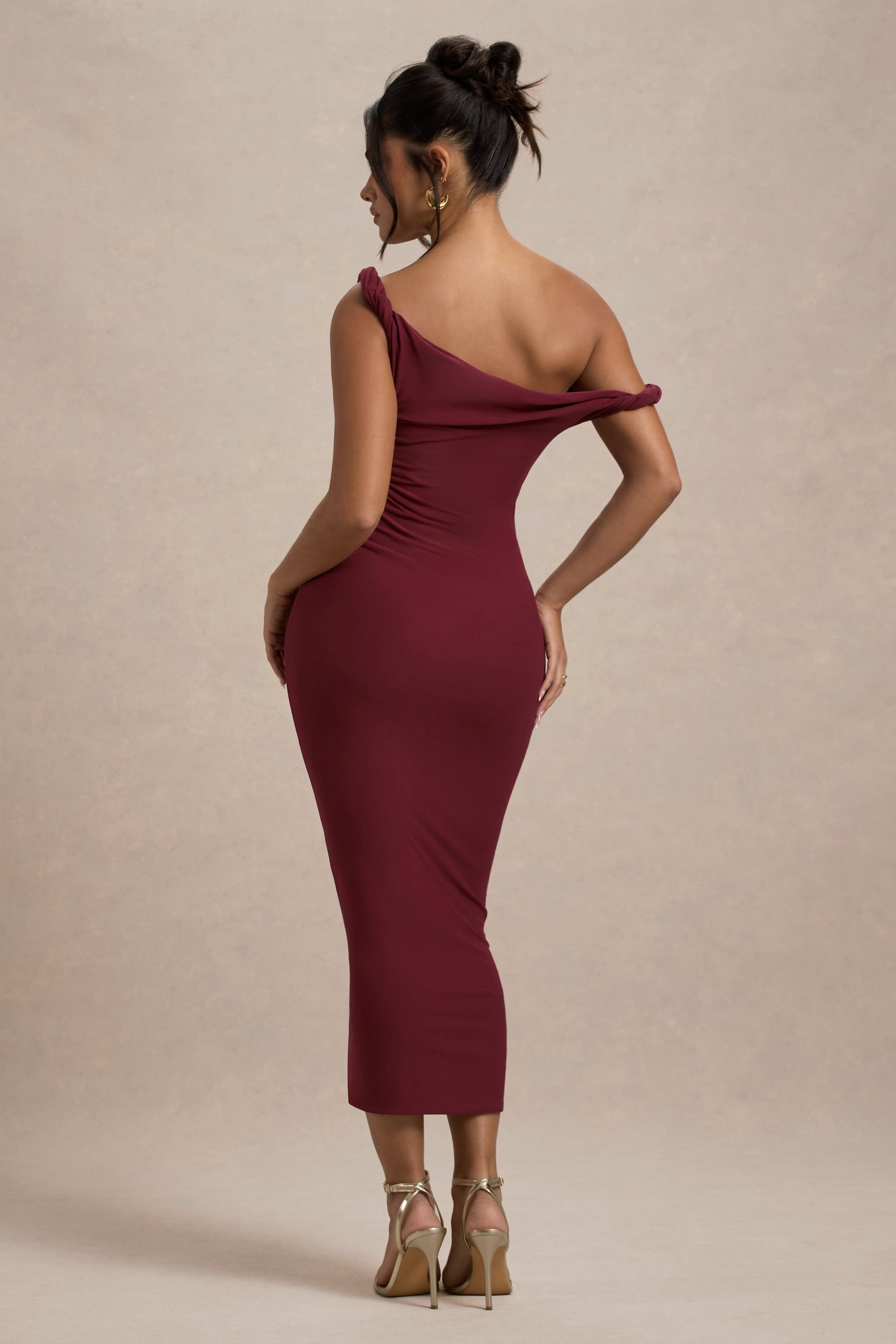 Salome | Berry Twisted Asymmetric Midi Dress – Club L London