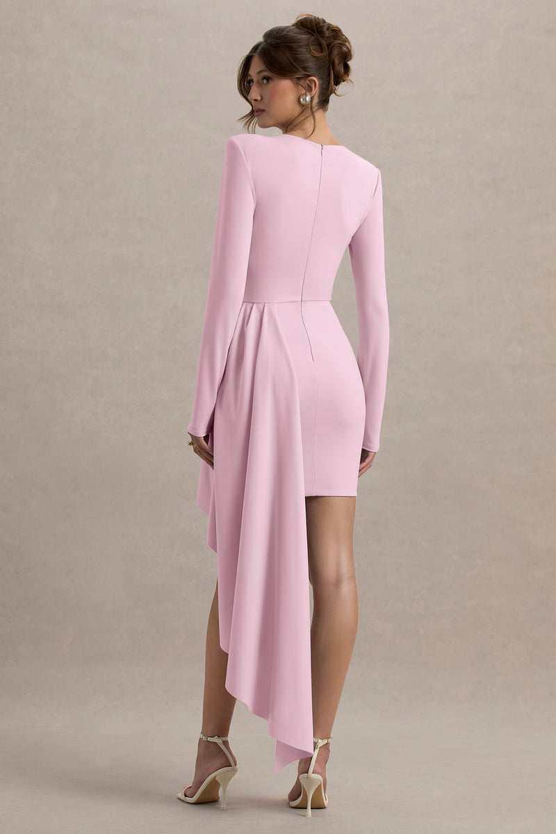 HR_CCL136170084 - Zaya Pink Long Sleeve Mini Dress With Drape 02.jpg