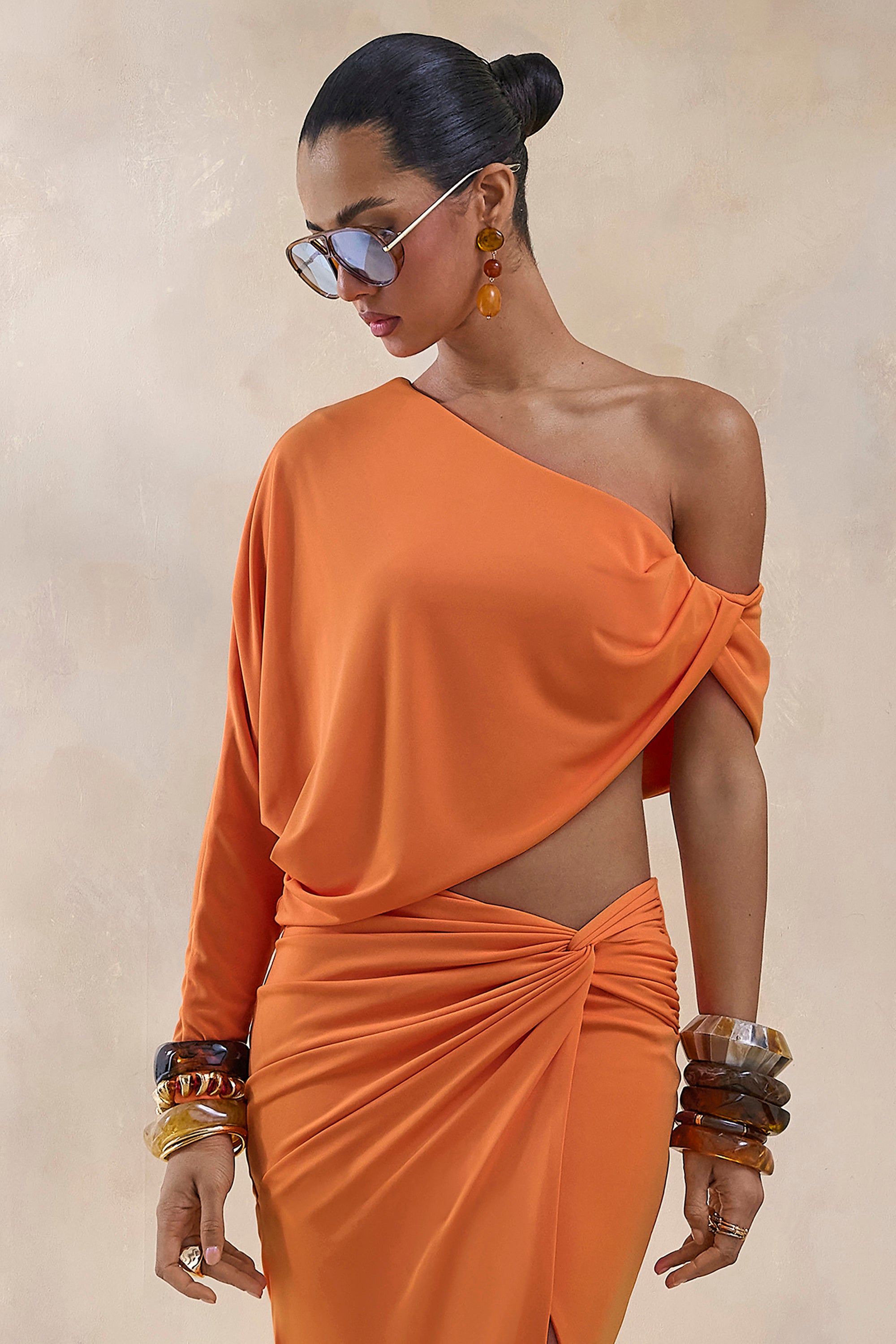 ECM_HR_CL13627701 - Dua _ Orange Asymmetric One-Sleeve Draped Top  0 (1).jpg