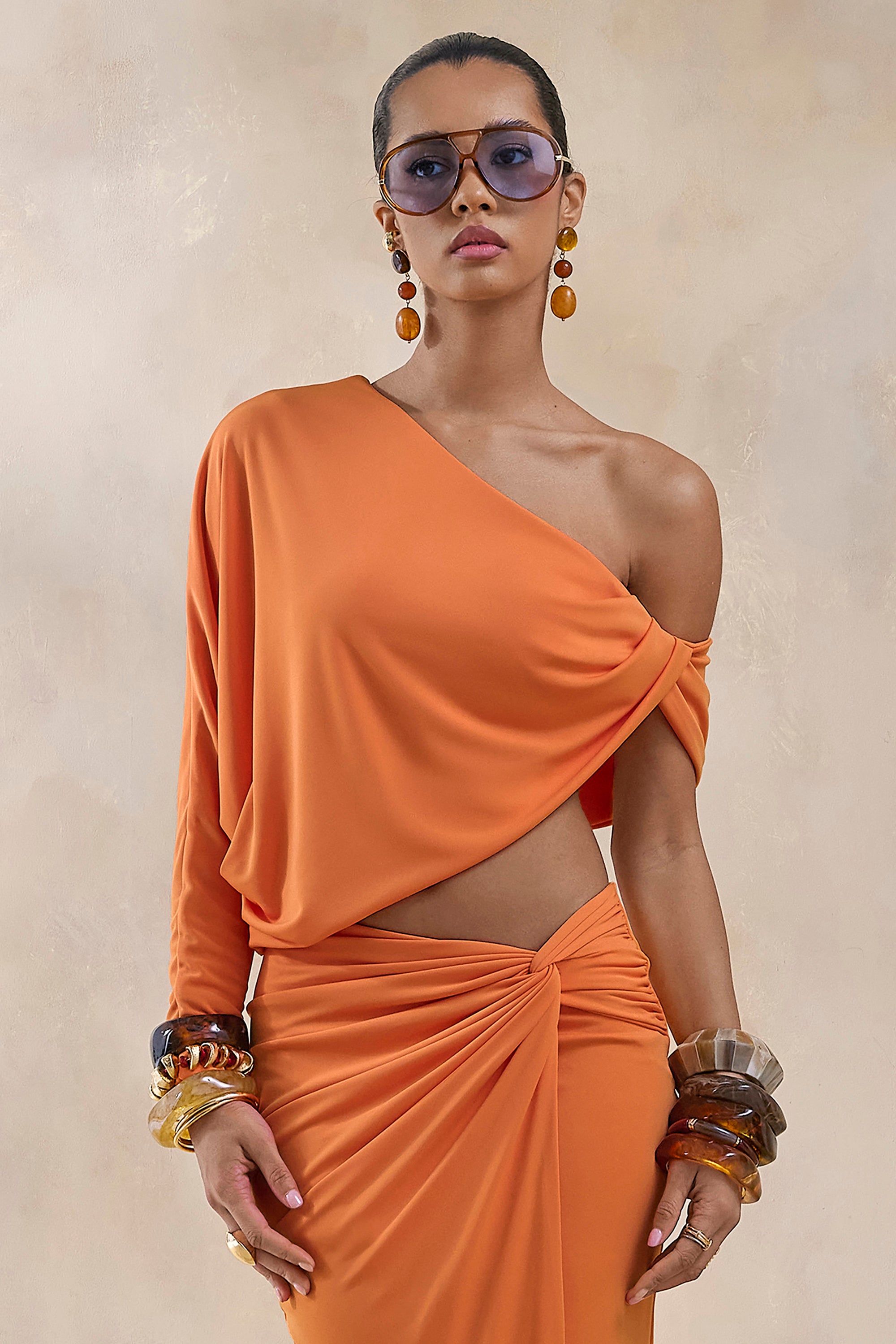 ECM_HR_CL13627701 - Dua _ Orange Asymmetric One-Sleeve Draped Top  1.jpg