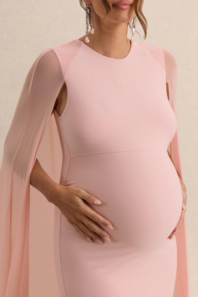 pink maternity maxi dress Currant Pink High-Neck Maternity Maxi Dress With Cape – Club L London