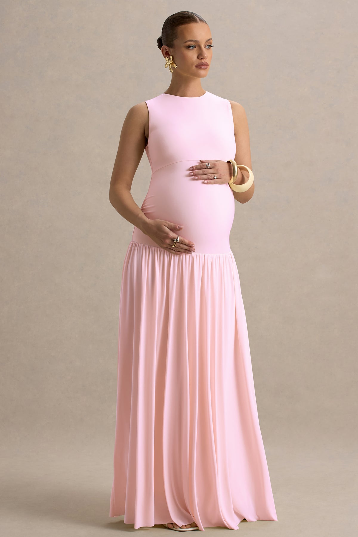 light pink maternity maxi dress Light Pink Ribbed Knit Bow Back Maternity Maxi Dress PinkBlush