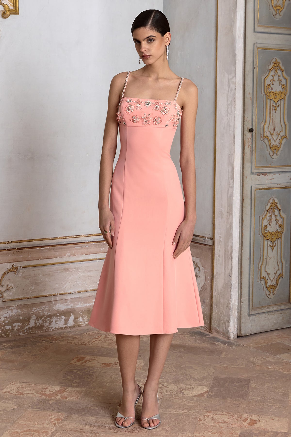 One To Remember Coral Square-Neck Embellished Midi Dress  Club L London -  SA