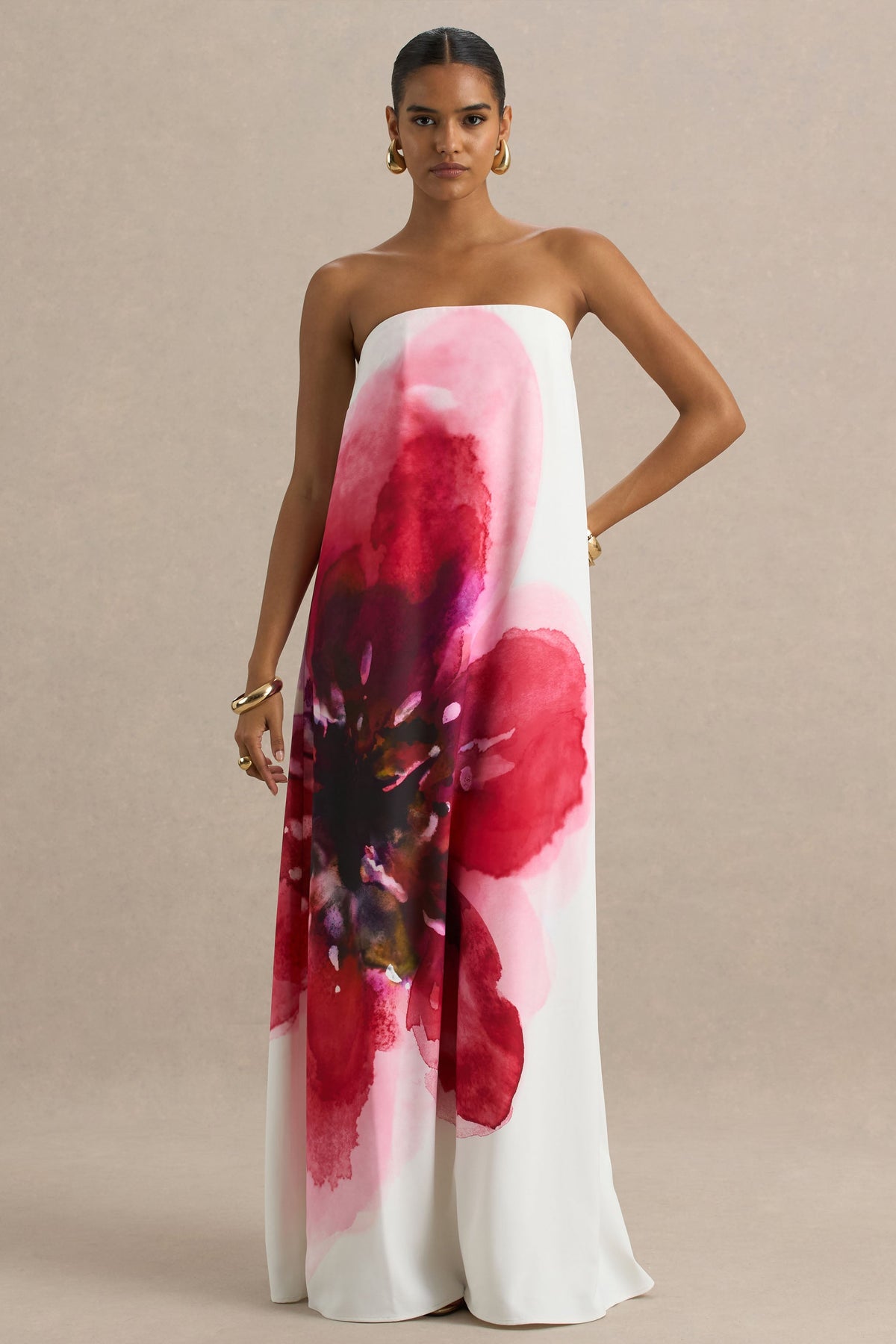 floral print bandeau lace trim buttoned maxi dress Mimi Lace Floral Maxi Dress main image 1