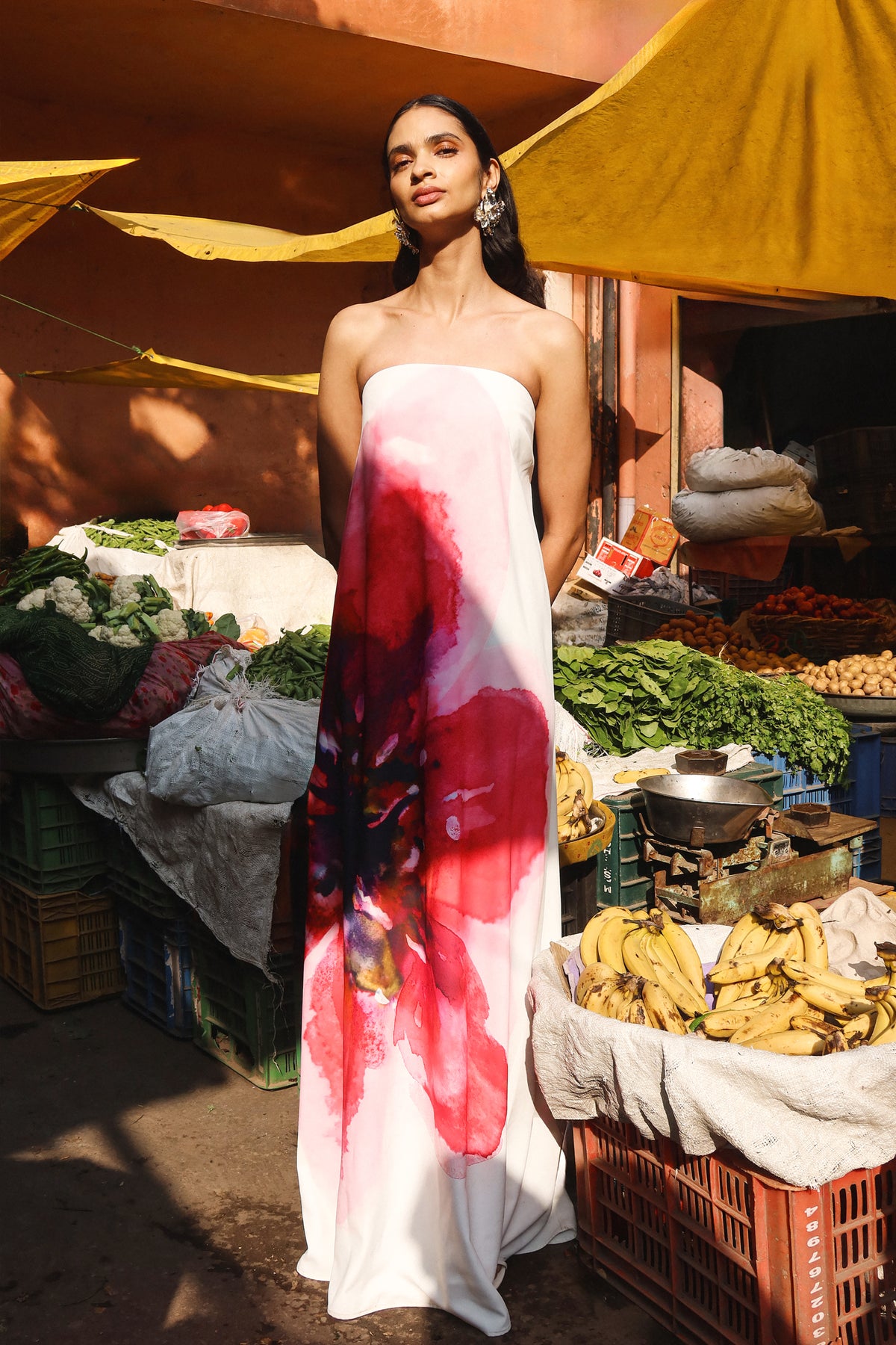 Breonna Bright Pink Floral Placement Print Bandeau Maxi Dress – Club L  London