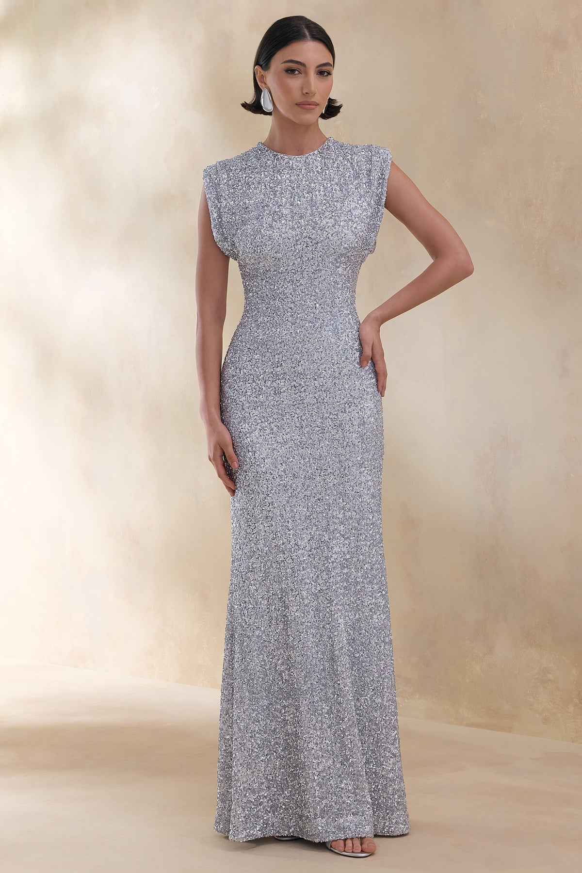 silver cap sleeve dress Silver Sequin Cap Sleeves Bridesmaid Dresses Floor Length