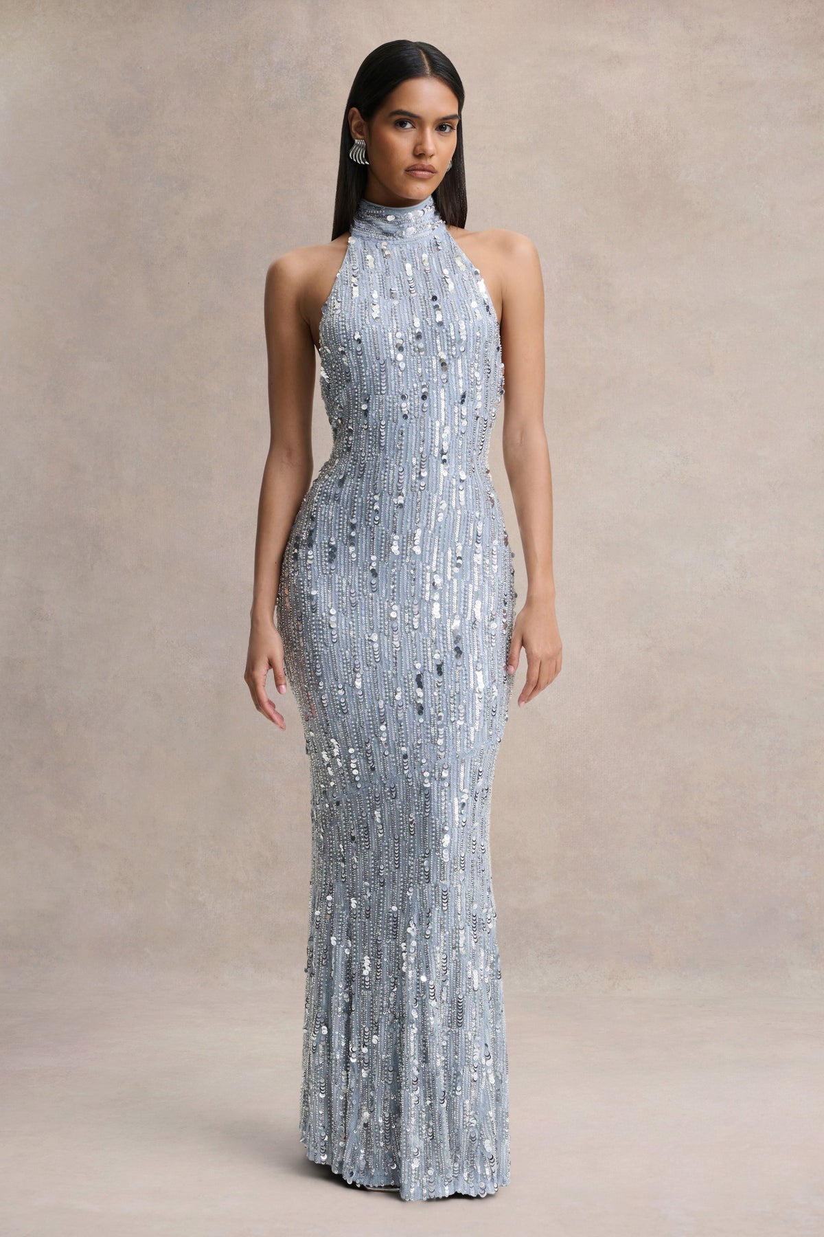 club l sequin maxi dress Bex | Black Sequin And Velvet Bardot-Neck Maxi Dress