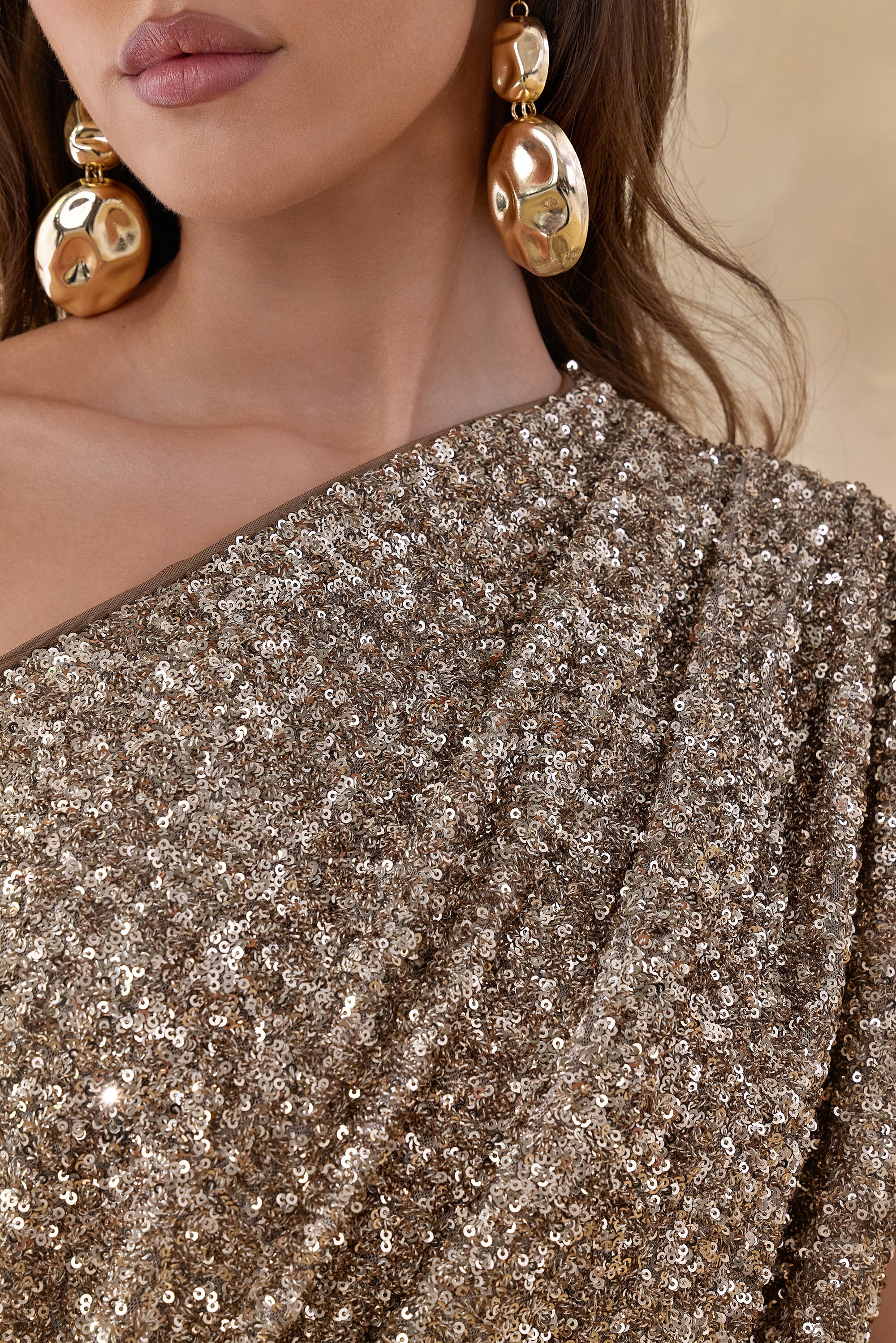 ECM_HR_CL136701059 Liori _ Champagne Sequin Asymmetric-Neck Maxi Dress With Ruched Detailing And Sash 4.jpg