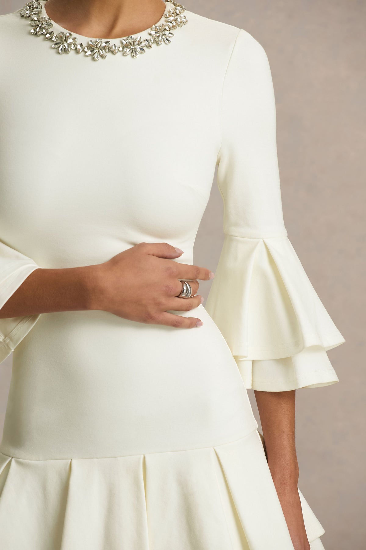 HR_CL136745116 - Mirna Cream Crew-Neck Mini Dress With Bell Sleeves And Ruffled Detailing 05.jpg