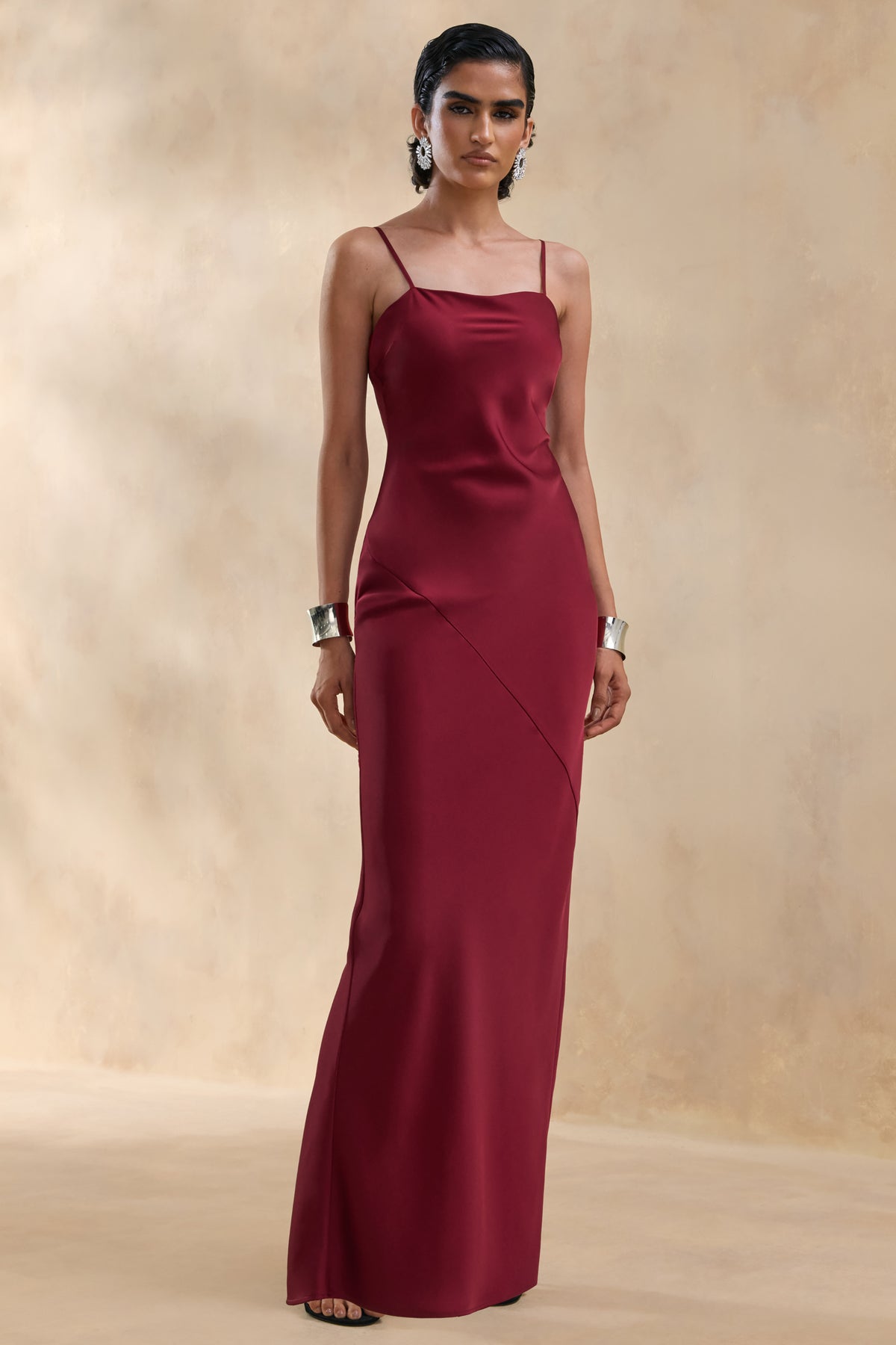 satin maxi dress burgundy Elegant Affair Strapless Satin Maxi Dress main image 0