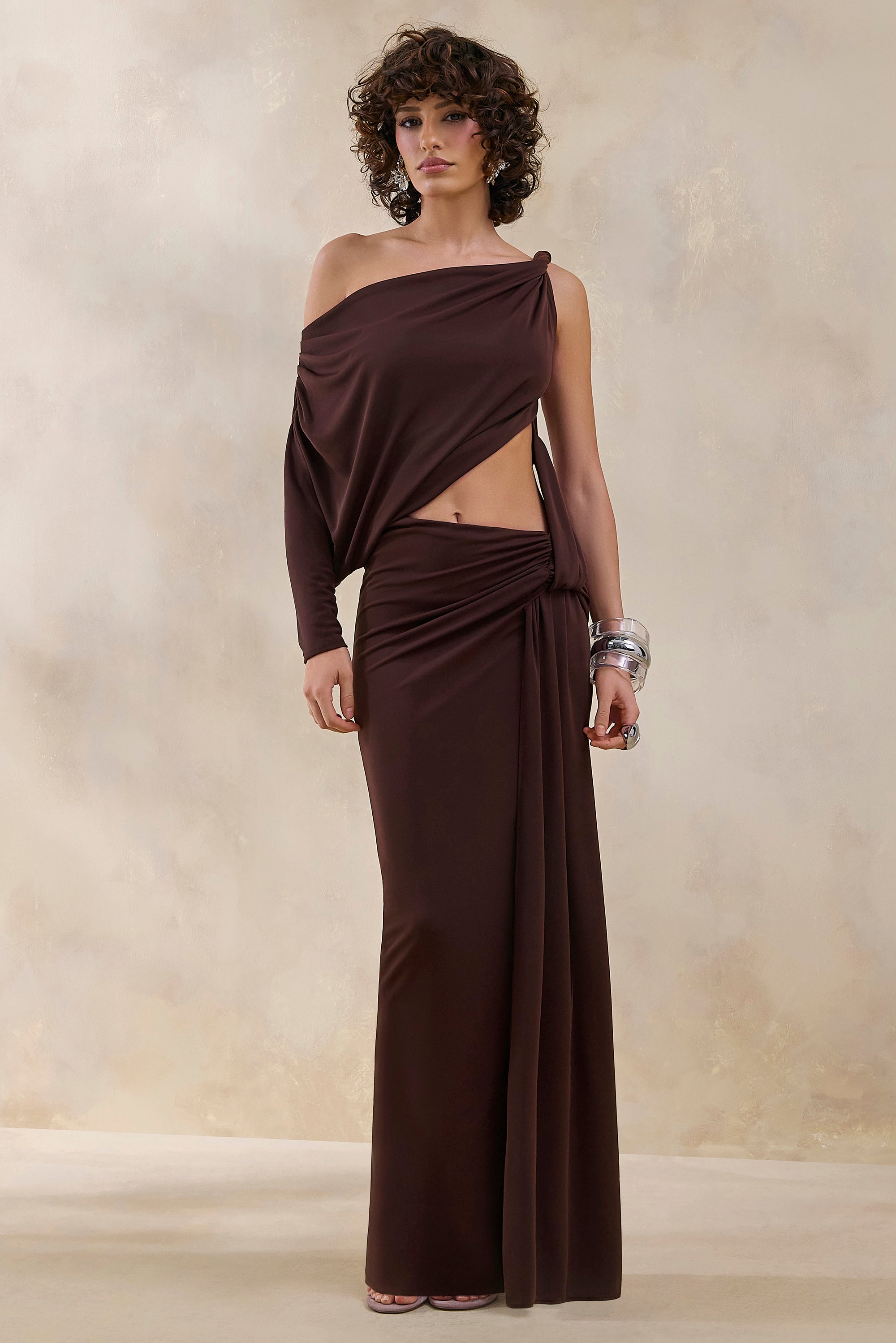 ECM_HR_CL13679602 - Layla _ Brown Asymmetric-Neck Wrap Maxi Dress With Body Cut-Out And Ruched Detailing 0.jpg