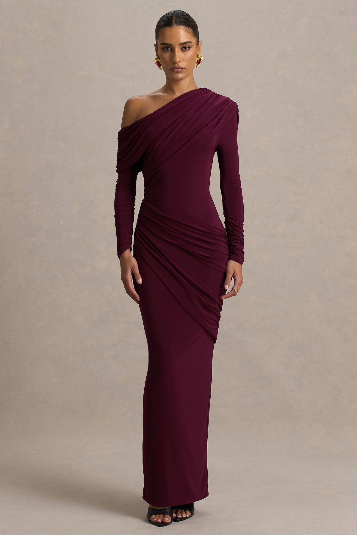 HR_CL136833069 - Perrie Burgundy Asymmetric-Neck Maxi Dress With Ruched Detailing03H.jpg